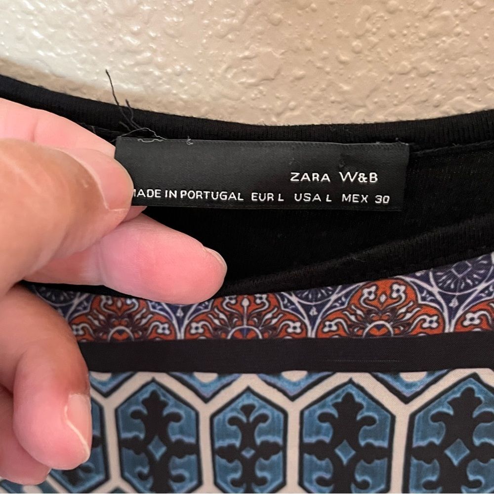 Zara Multi-Color Tile Print Front With Black 3/4 … - image 3